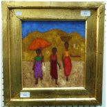 Susan Jayne Hocking (British, b.1962) Sunshade and Burmese Girls oil and pigment on board, signed