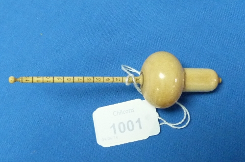 An 18thC turned ivory Hydrometer, scaled one to fourteen, 4¾in (12cm) long, in original turned - Image 2 of 3