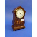 A pretty Edwardian mahogany 8-day Mantel Clock, of shaped upright form with floral inlaid decoration