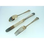 A late Victorian silver three piece Knife, Fork and Spoon set, by George Jackson & David