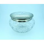 A George V silver and cut-glass Jar and cover, hallmarked London, 1925, of squat circular form,