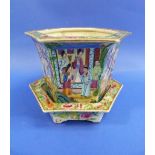 A 19thC Chinese famille rose Planter Pot and under tray, of hexagonal form, decorated in coloured