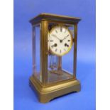 A 19thC French gilt brass four-glass Mantel Clock, the 8-day movement with mercury pendulum and
