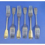 A set of six George IV silver fiddle pattern Dessert Forks, by William Chawner, hallmarked London,