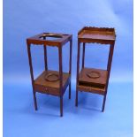 A pair of Georgian mahogany Night Tables / Wash Stands, each of square form with detachable top with