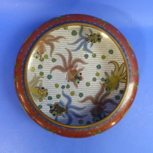 An early-20thC Chinese cloisonné Bowl, of shallow circular form, the interior decorated in colours - Image 3 of 6