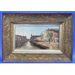 19thC School Venetian Canal Scene oil on board 8¼in x 13¾in (21cm x 35cm), framed.