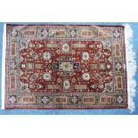 Tribal Rugs; a fine silk specimen piece wall hanging rug, possibly Quam, dark rust ground woven