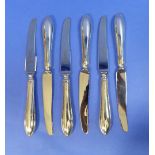 A cased set of six silver handled Cake Knives, hallmarked Sheffield, 1963, with stainless steel