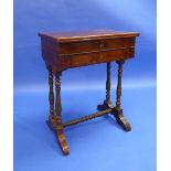 A Victorian burr walnut Sewing Table, with fitted interior and nice conditioned green baize, above a