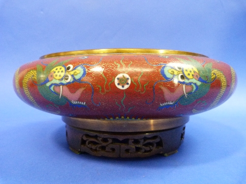 An early-20thC Chinese cloisonné Bowl, of shallow circular form, the interior decorated in colours - Image 2 of 6