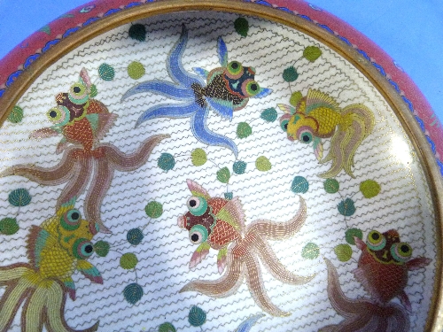 An early-20thC Chinese cloisonné Bowl, of shallow circular form, the interior decorated in colours - Image 5 of 6