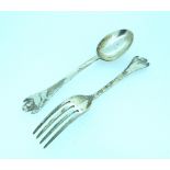 A "James II" style silver 'Trefid' Spoon and Fork set, by Francis Howard Ltd, hallmarked