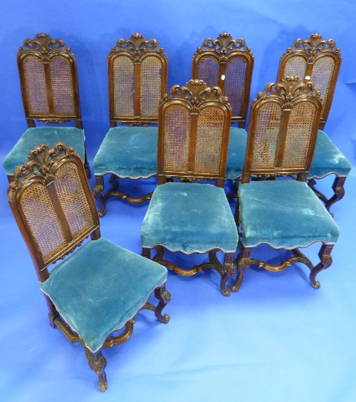 Seven antique continental carved walnut Dining Chairs, some marked 'E. Campbell' on the frame, - Image 2 of 3