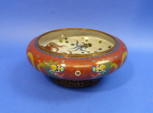 An early-20thC Chinese cloisonné Bowl, of shallow circular form, the interior decorated in colours