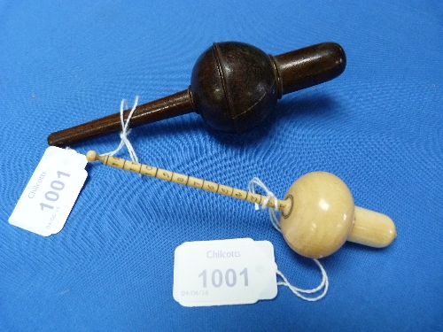 An 18thC turned ivory Hydrometer, scaled one to fourteen, 4¾in (12cm) long, in original turned