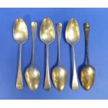 A George III near matched set of silver Table Spoons, hallmarked London, 1804 and 1805, Old