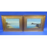 R. Shapland Coastal landscapes, a pair watercolours, signed 13½in x 19in (34cm x 48cm), framed (2)