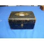 An Edwardian leather Jewellery Casket, lined in dark green velvet with one four box tray and the top