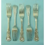 A set of five Victorian Scottish silver Kings Pattern Table Forks, by J McKay, hallmarked Edinburgh,