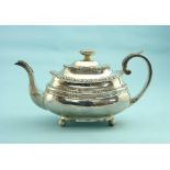 A George IV silver Teapot, by Simon Levy, hallmarked, Exeter, 1823, of ovoid form, with reeded