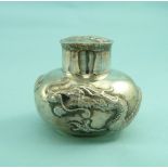 An early 20thC Chinese silver Tea Caddy, by Wang Hing & Co (Hong Kong), of compressed circular form,