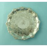 A George III silver Card Tray, by Elizabeth Cooke, hallmarked London, 1765, of circular form,