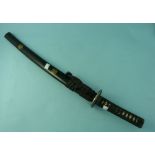 A late 20thC Japanese Katana Sword, with 18in (45.5cm) blade and black lacquer scabbard, together