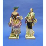 A pair of late 19thC German Volkestedt-Rudolstadt figures, of a gallant and companion, both