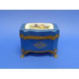 A late 19thC Sèvres style blue-ground porcelain Box, of rectangular serpentine form with gilt-