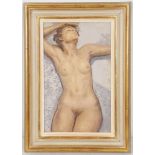Alexander Galt RGI (British 1913-2000), 'Reclining Nude II', oil on canvas, 40 x 25cm, in a fine