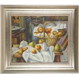 A studio framed oil painting, still life of fruit