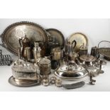 A collection of silver plate to include trays, ent