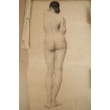 A COURTINES, late 19th century, French school. A fine pencil drawing of a standing female nude.