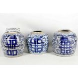 Three Chinese 19th century blue and white porcelain jars. (3).