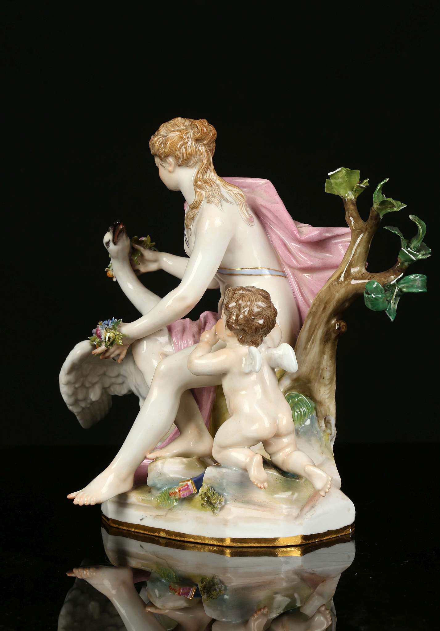 A MEISSEN FIGURE GROUP OF 'LEDA AND THE SWAN', mid 19th century, modelled seated, placing a - Image 4 of 6