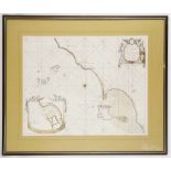 18th century map, Holy Island, hand coloured by Staples and Barwick. Framed.