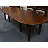 A French extending 'D' end dining table, raised on square section legs with three extra leaves. 80 x