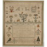 A late William IV child's sampler with trees, animals and verse. Executed by Mary Royce aged 9