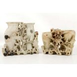 Two Chinese soapstone carvings, each formed as a pair of vases conjoined by flowering braches.