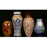 FOUR INTERESTING DOULTON VASES, early 20th century, comprising a Royal Doulton 'Natural Foliage