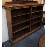 Edwardian open book shelving, mahogany, adjustable shelves, 190cm wide.