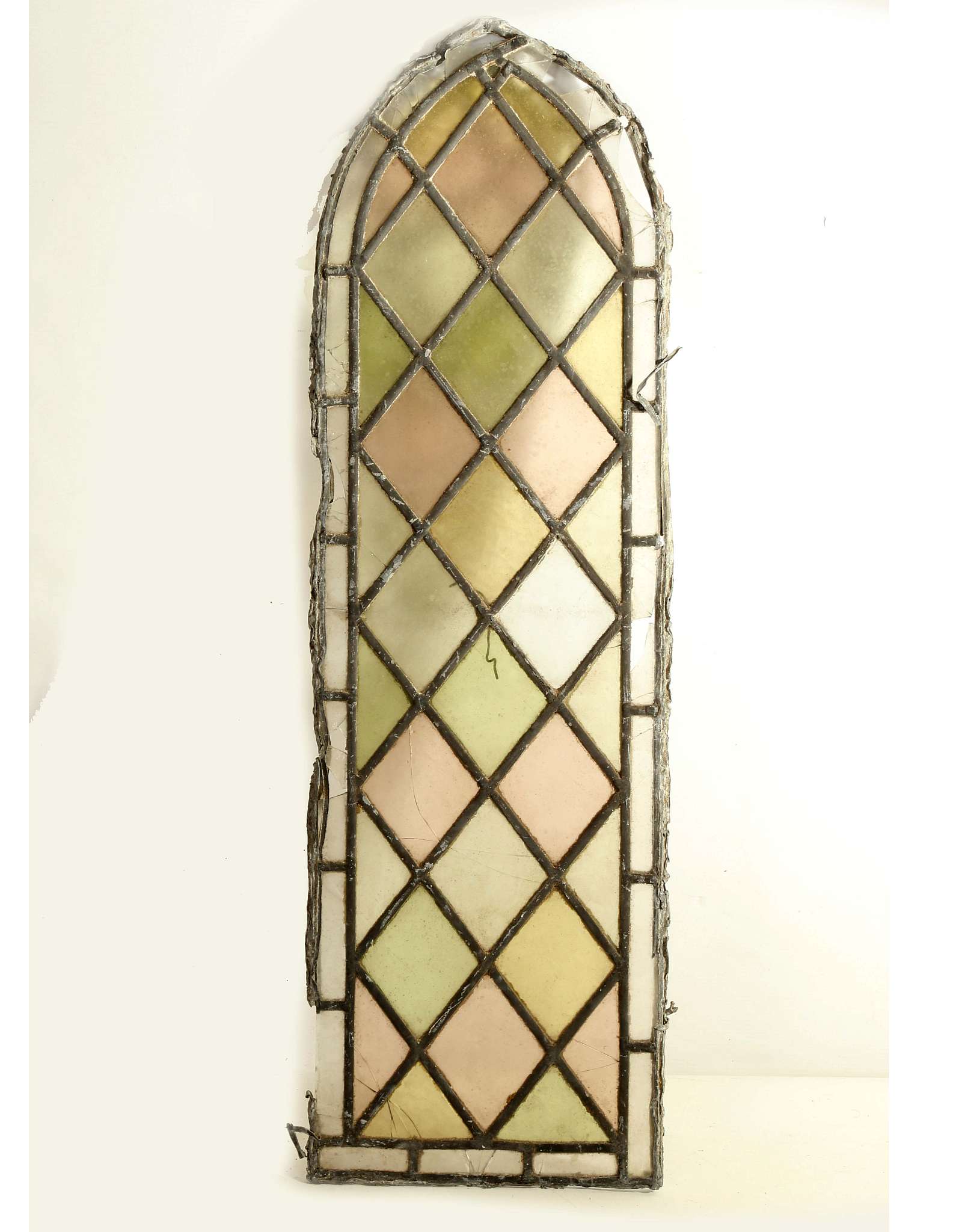AN EXCEPTIONAL SET OF FOUR AESTHETIC PERIOD ECCLESIASTICAL PAINTED AND LEADED GLASS WINDOW PANELS, - Image 11 of 11