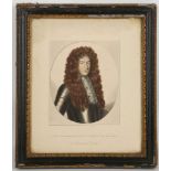 A small collection of framed hand coloured engravings to include 'John Drummond, Duke of