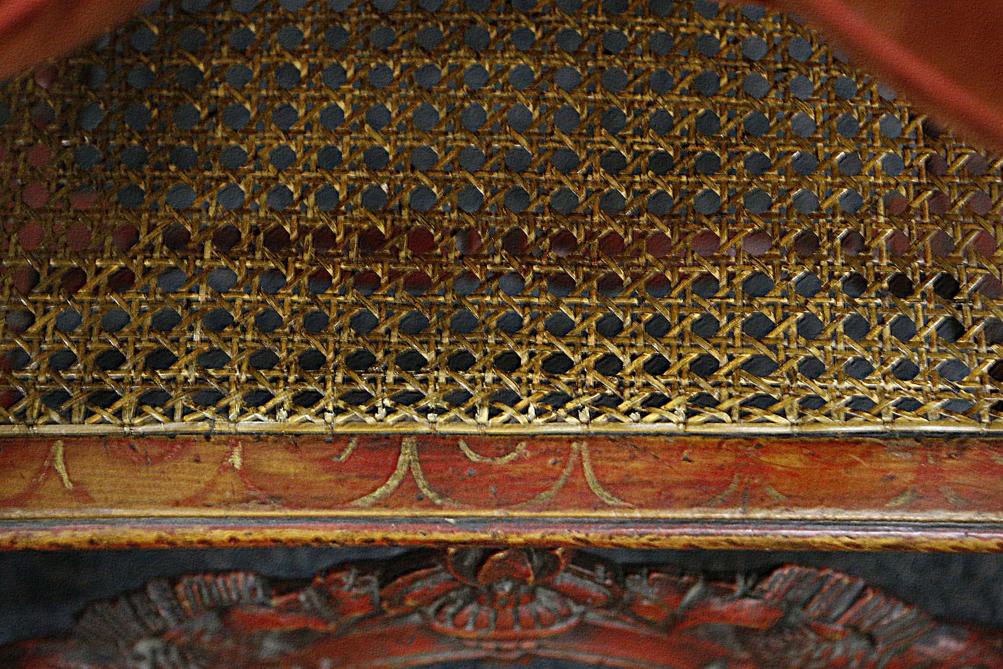 A mid 19th century elbow chair, carolean design, red finish, dolphin, urn and floral carved - Image 4 of 4