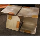 A pair of aluminium and patchwork copper 'Z-form' occasional tables, 45 x 45 x 60cm (2)