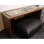 A contemporary walnut effect hall table / desk, 160.5cm wide