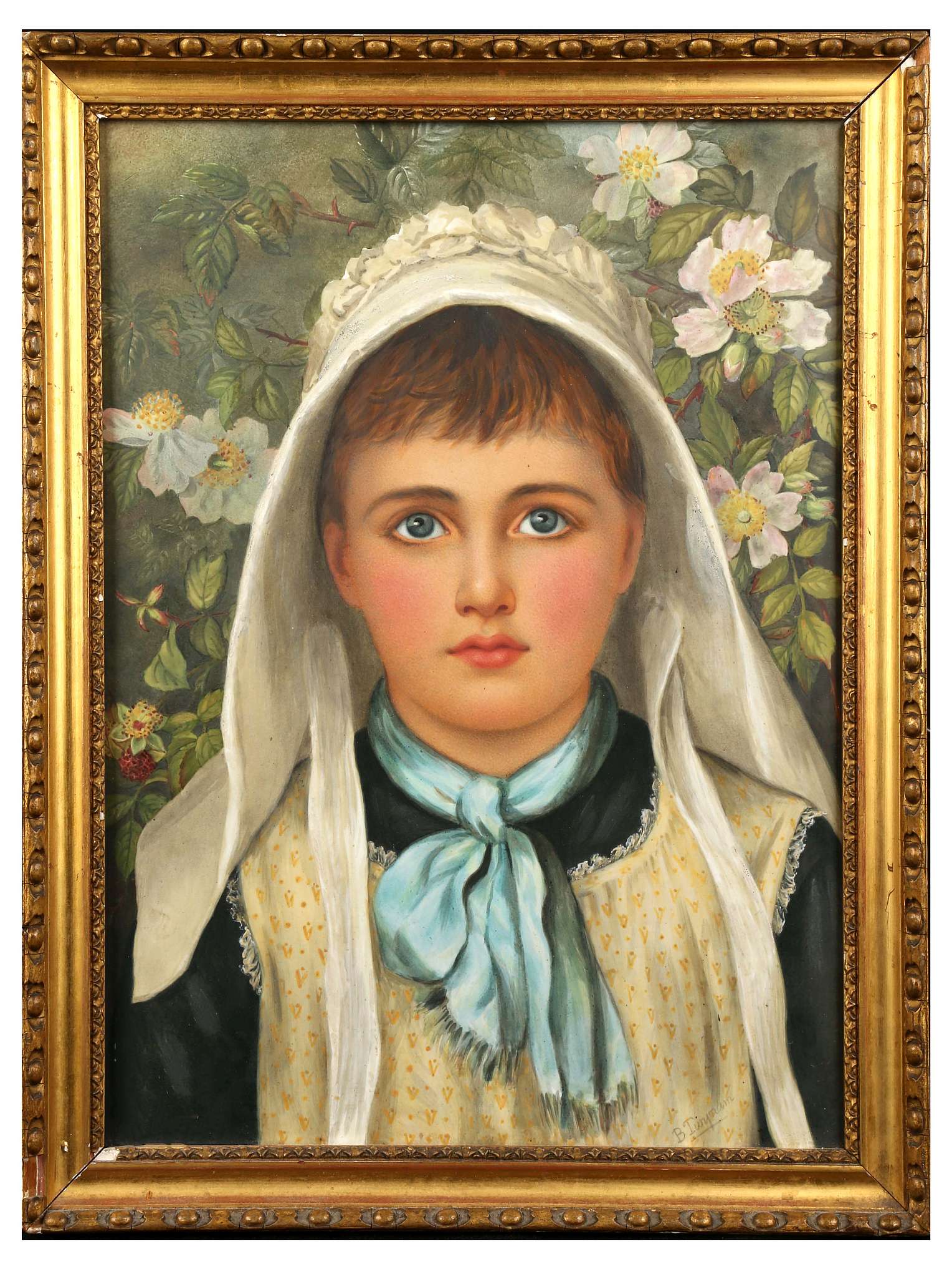 A PORCELAIN PLAQUE BY B. TURYNAM, late 19th century, finely pained with a young girl wearing a