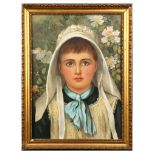 A PORCELAIN PLAQUE BY B. TURYNAM, late 19th century, finely pained with a young girl wearing a