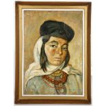 ZOFIA BOBROWSKA, c.1940's, portrait of a Kurdish woman. Oil on board. Framed. Signed to lower right.